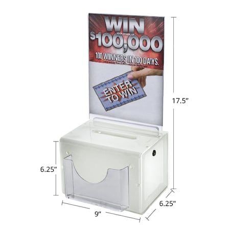Azar Displays White Large Lottery Box W/ Pocket, Lock and Keys 206387